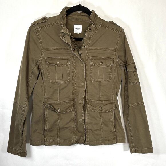 KENSIE JEANS Jacket Army Green Military Style Utility Denim Pockets - Picture 1 of 8